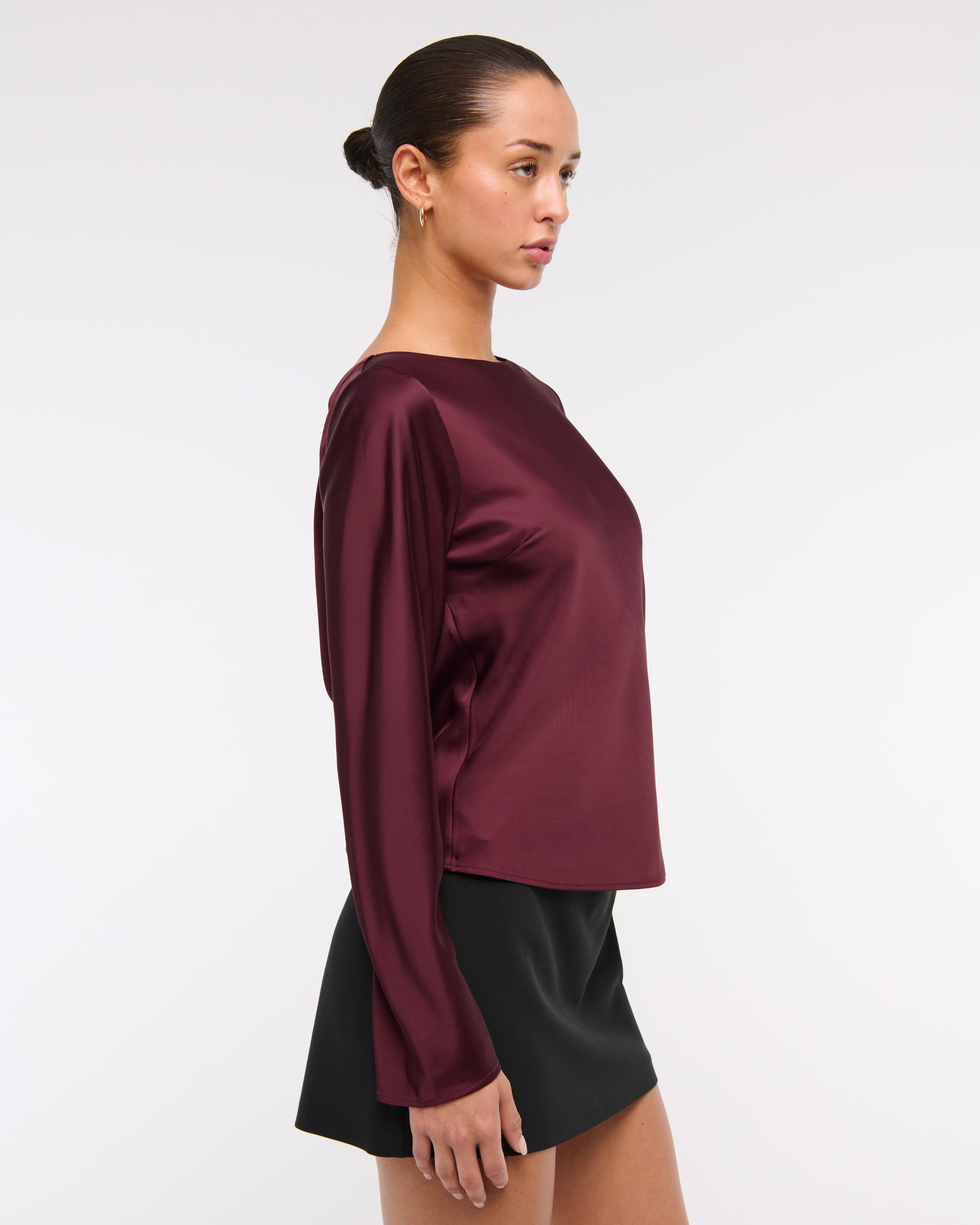 Women's Long-Sleeve Satin Cowl-Back Top | Women's Clearance | Abercrombie .com