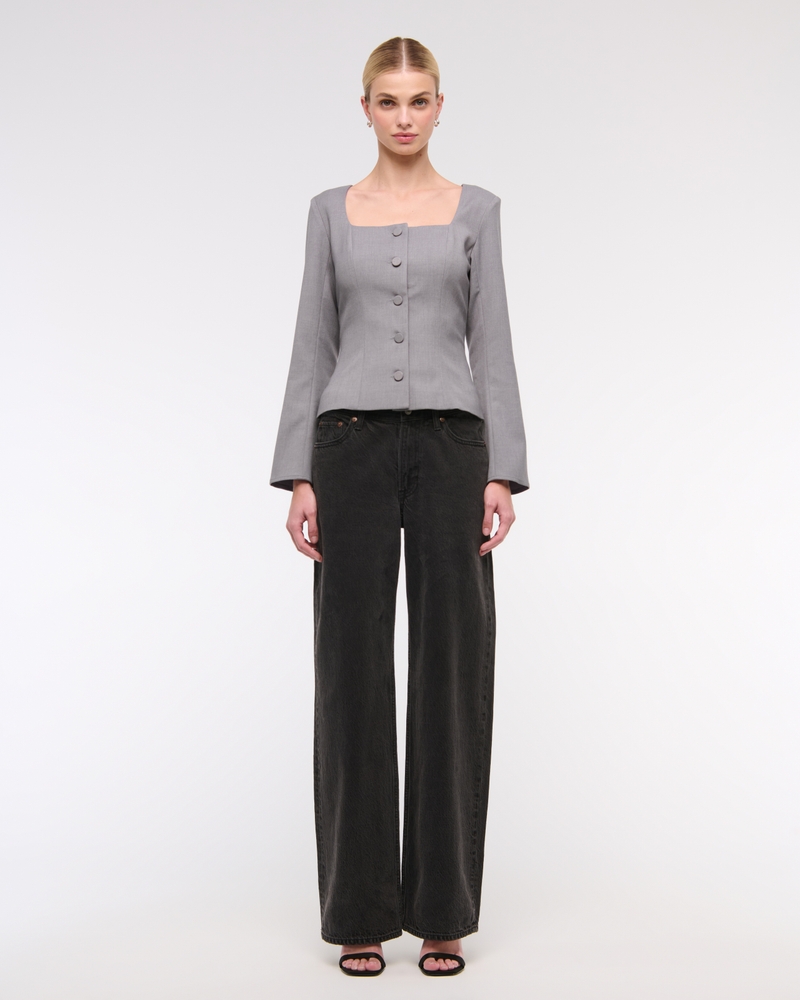 Long-Sleeve Squareneck Tailored Vest