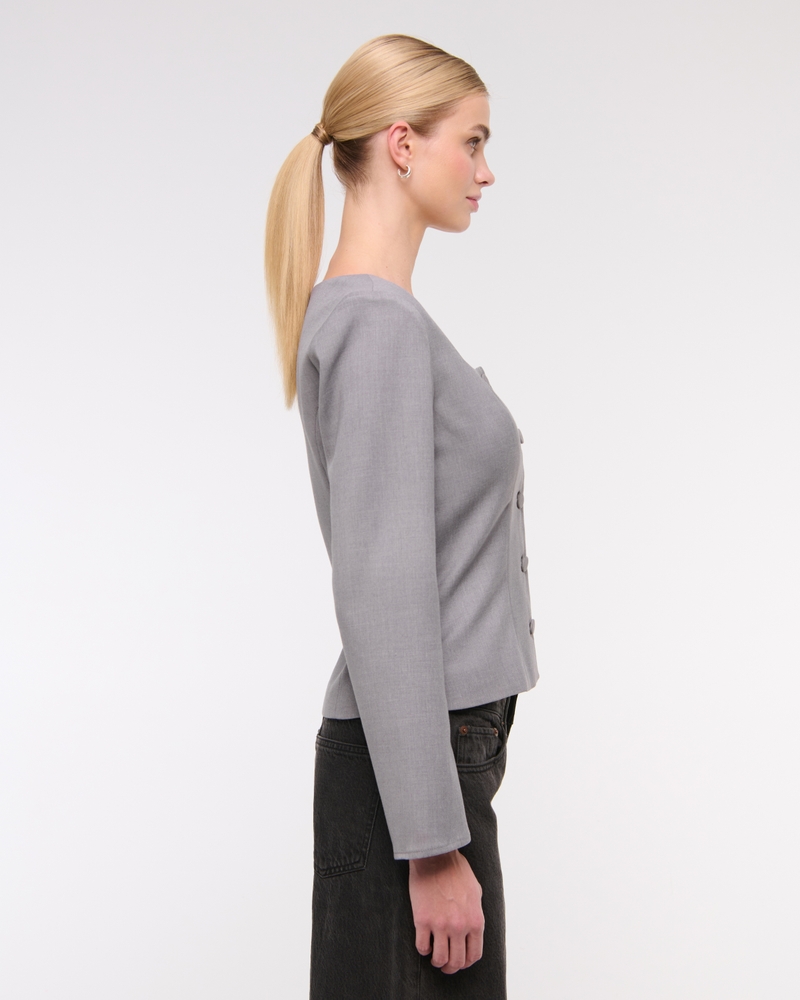 Long-Sleeve Squareneck Tailored Vest