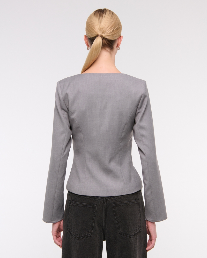 Long-Sleeve Squareneck Tailored Vest