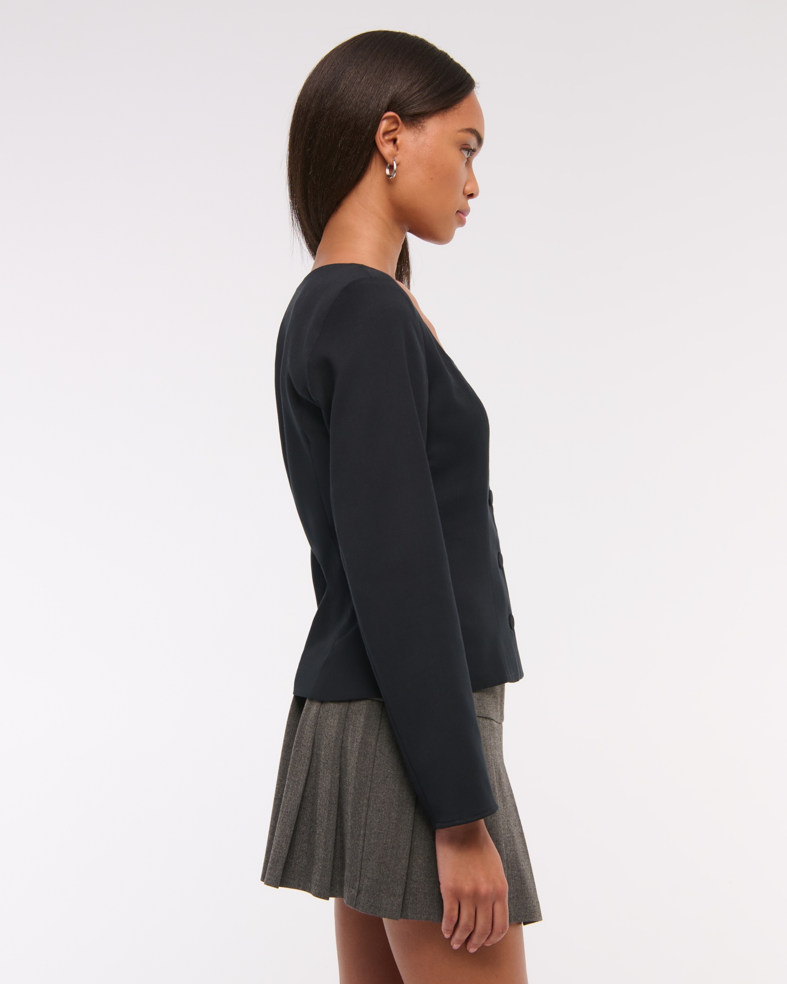 Long-Sleeve Squareneck Tailored Vest