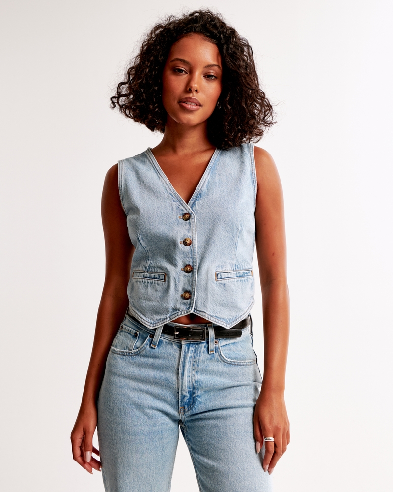 Women’s The A&F Mara Denim Vest | Women’s Clearance | Abercrombie.com