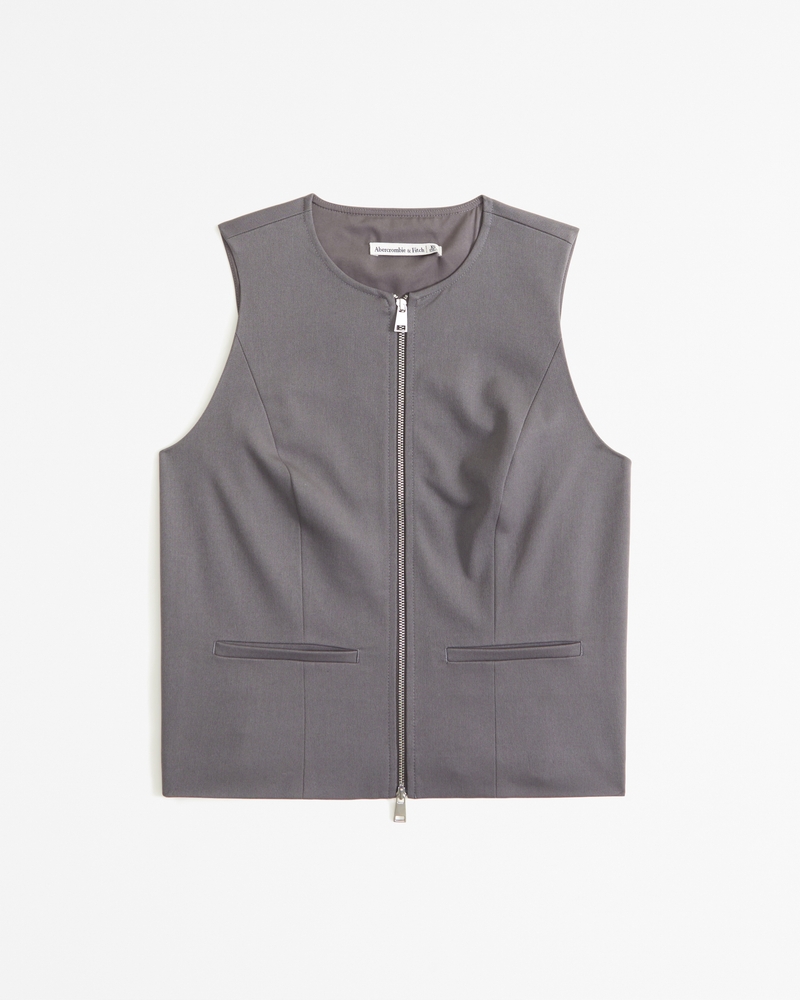 Women s The A F Mara Zip Up Vest in Dark Gray Size L Abercrombie Fitch
