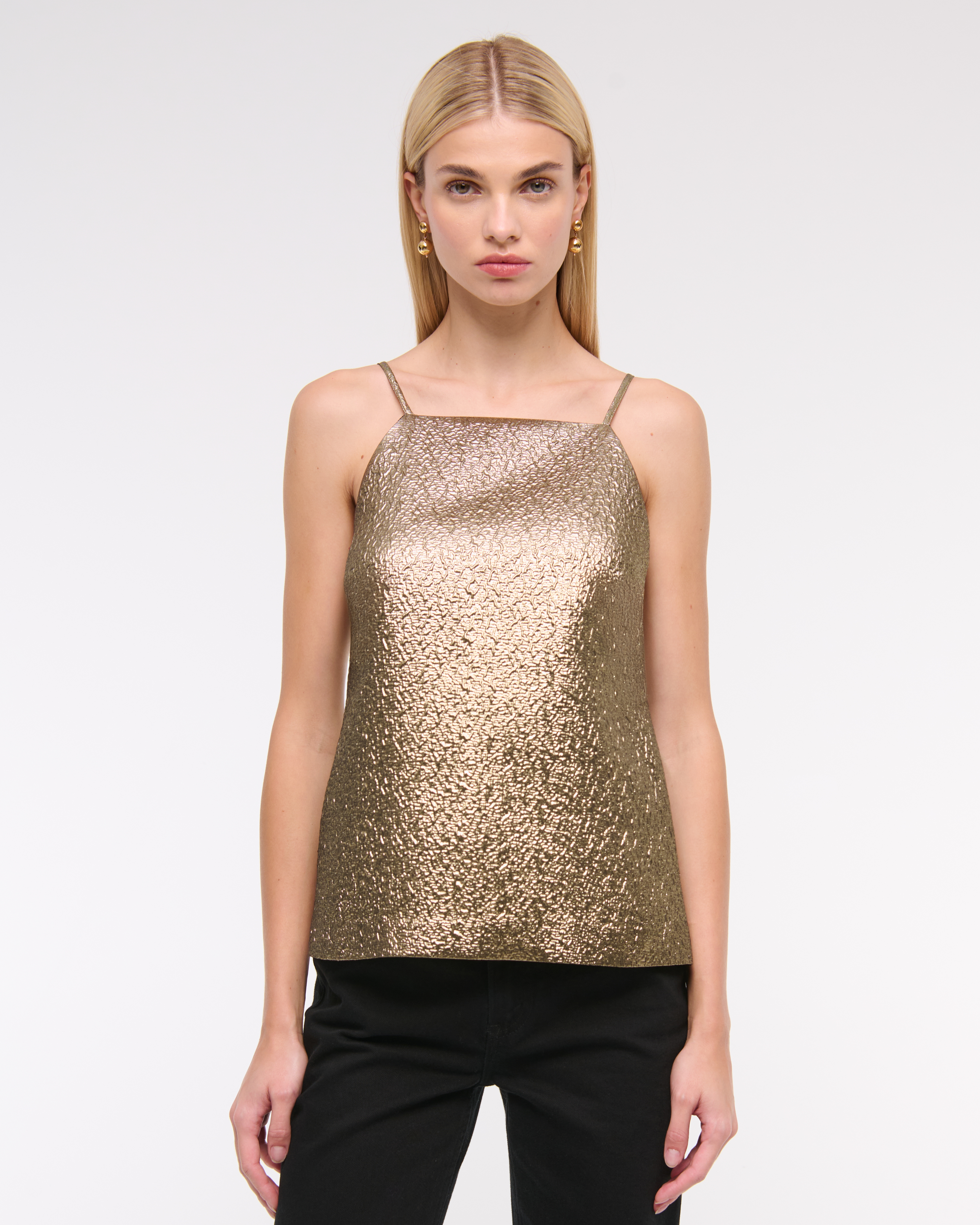 High Neck Metallic Long Length Top