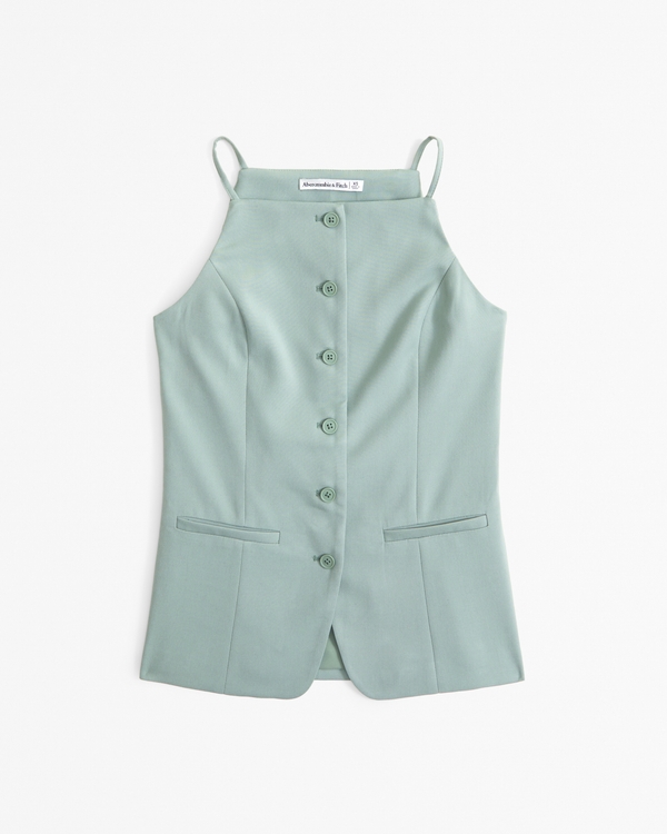 Tailored Vest High-Neck Set Top, Sage