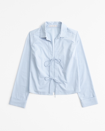 売れ筋商品|||トミーヒルフィガー カットソー トップス レディース Women's Cotton Poplin Tie-Front Blouse Sweet Blue KIC_140-4595-00154-211_prod1?