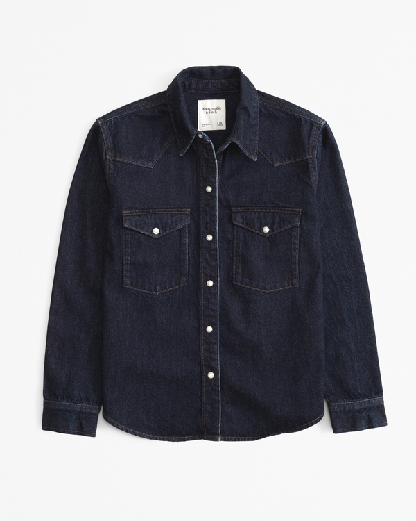 Western Denim Shirt, Dark Wash