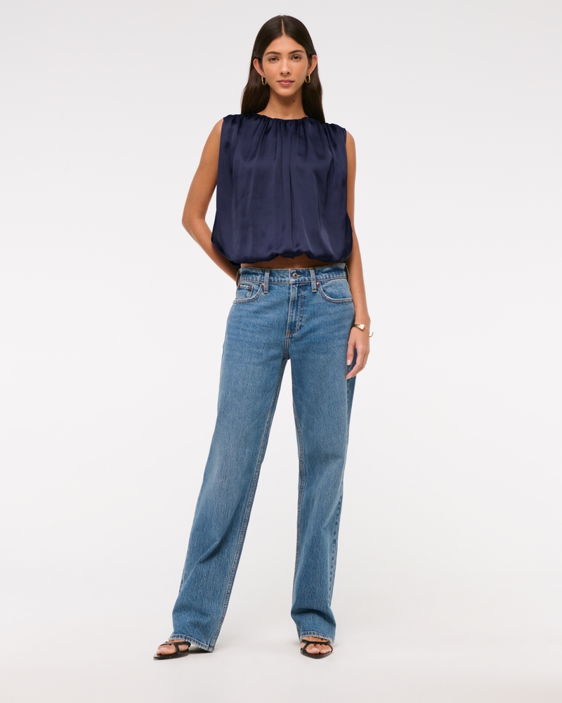 Bubble Hem Ruched Satin Top