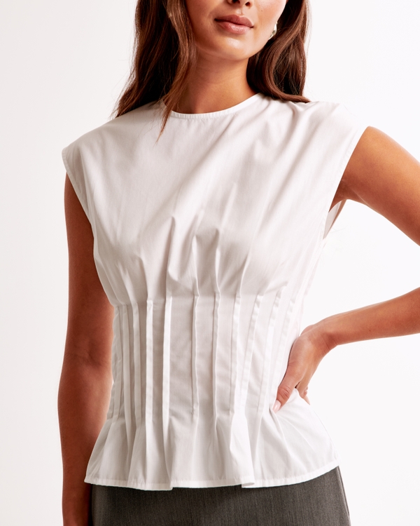 Poplin Pleated Top, White