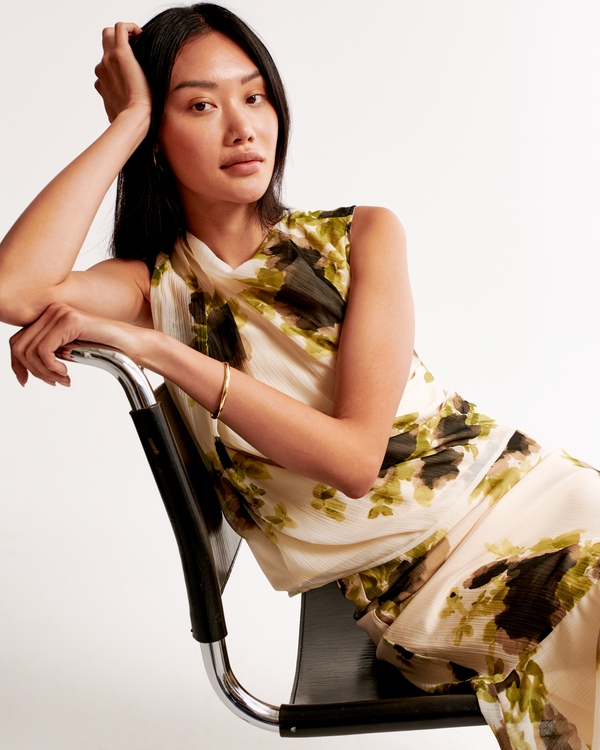 Draped Shell Top, Green Pattern