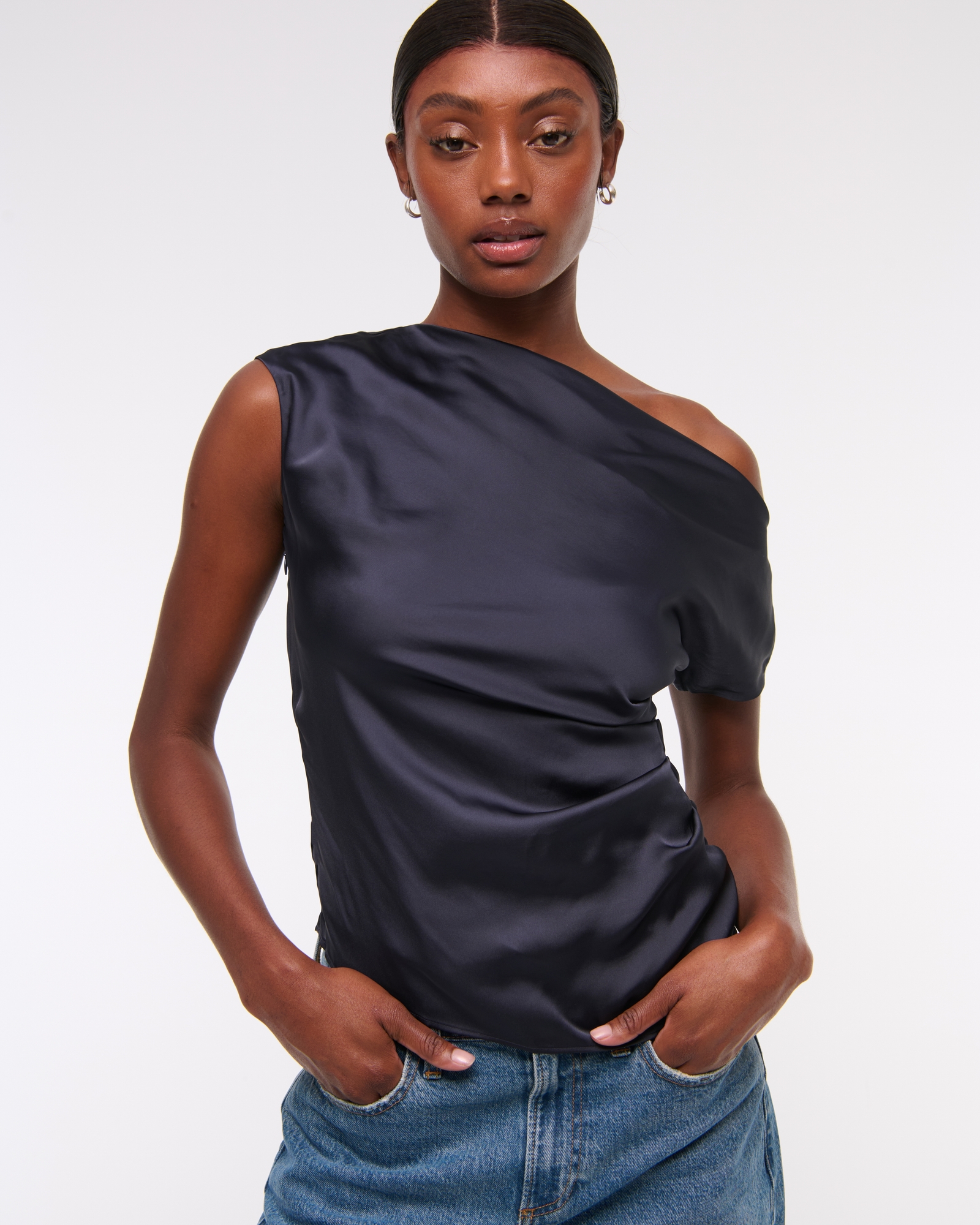 Asymmetrical Draped Satin Top