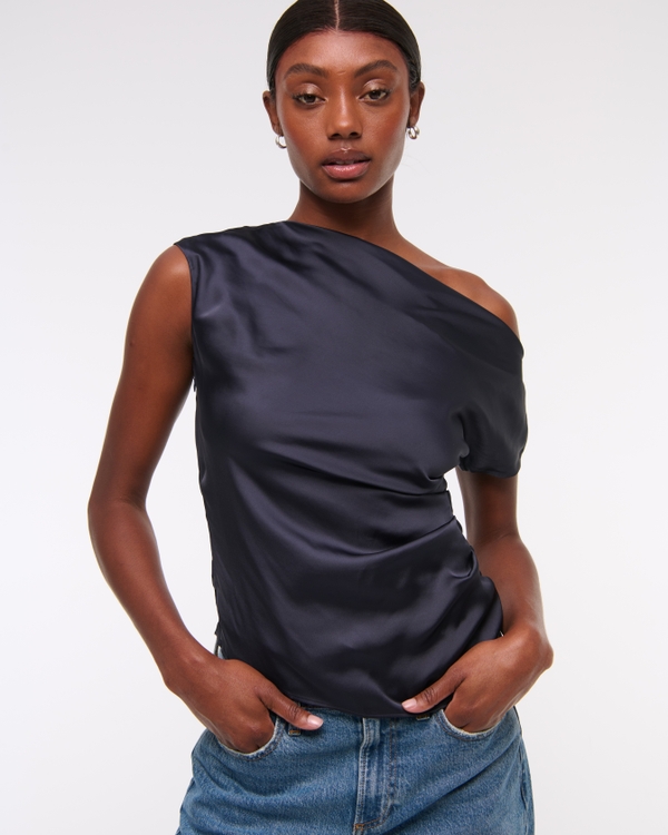 Women's Asymmetrical Draped Satin Top | Women's Clearance