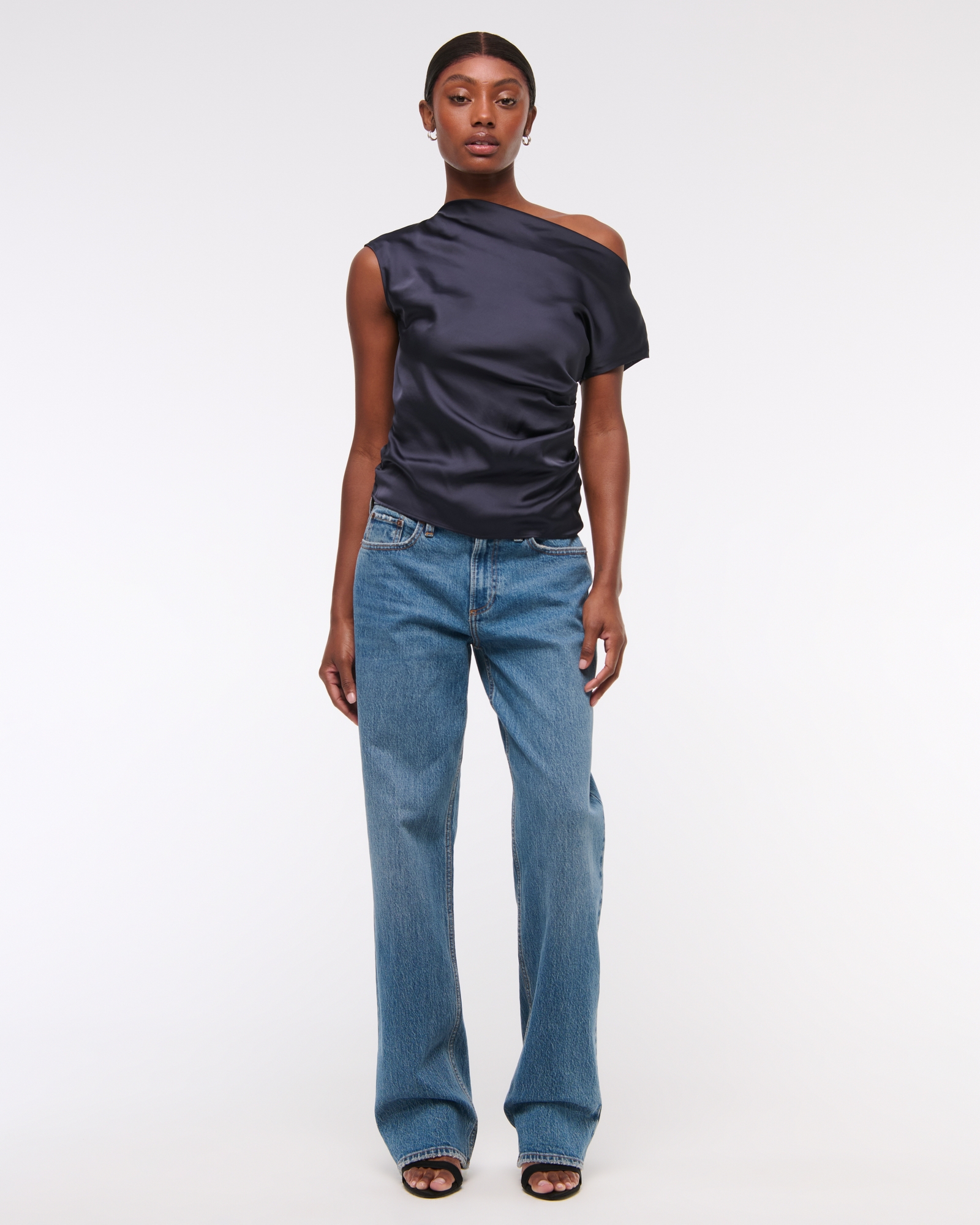 Asymmetrical Draped Satin Top