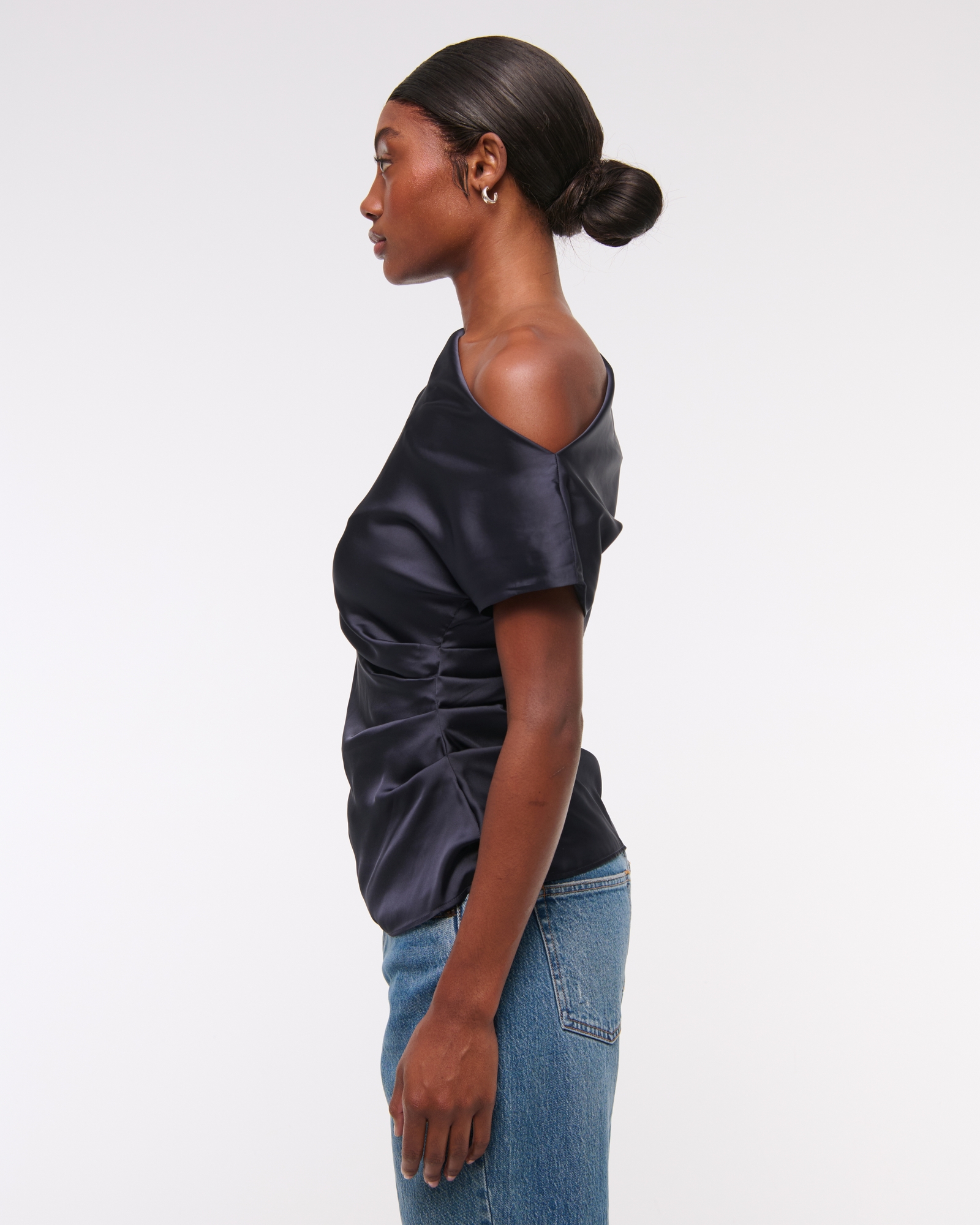 Asymmetrical Draped Satin Top