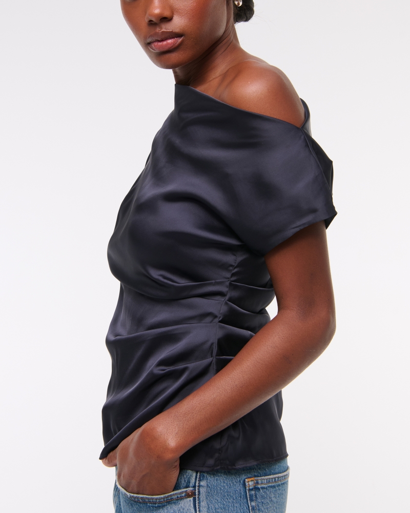 Asymmetrical Draped Satin Top