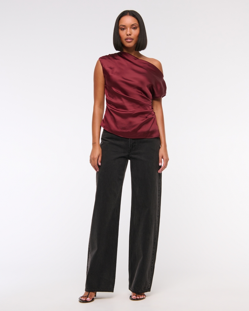 Asymmetrical Draped Satin Top