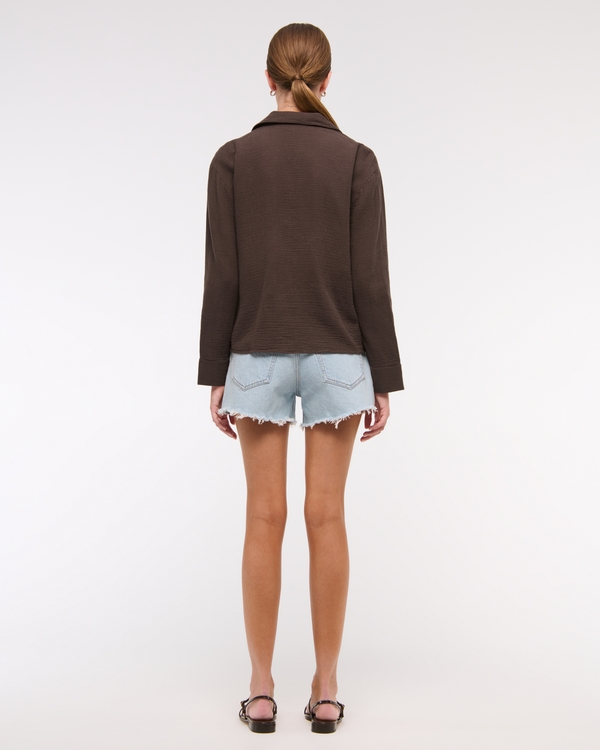 Women's Long-Sleeve Oversized Tie-Front Gauzy Shirt | Women's Sale