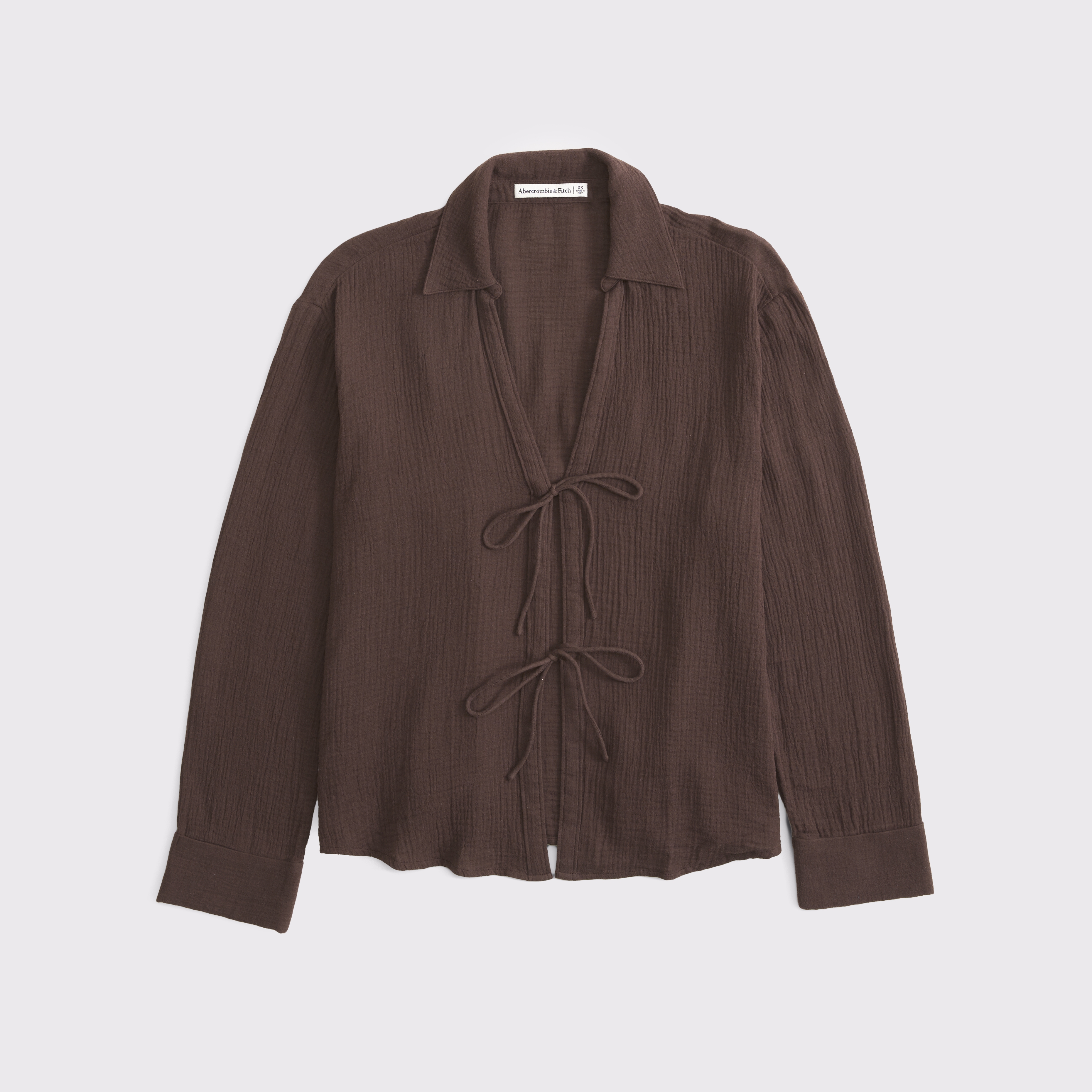 Women's Long-Sleeve Oversized Tie-Front Gauzy Shirt