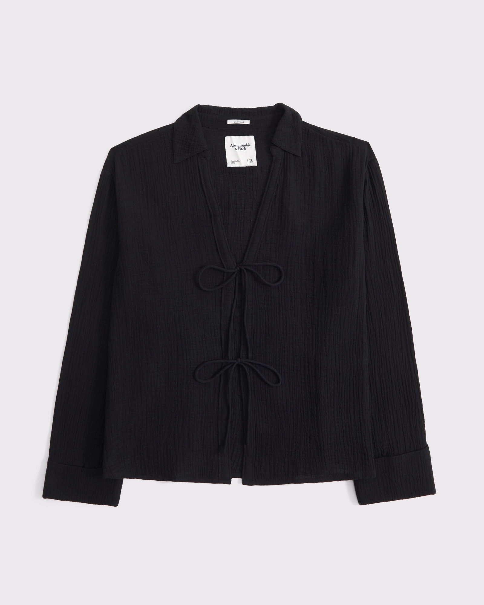 Long-Sleeve Oversized Tie-Front Gauzy Shirt