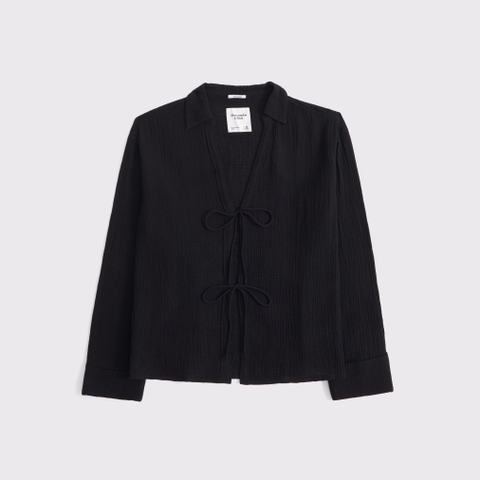 Женские рубашки Abercrombie & Fitch Long-Sleeve Oversized Tie-Front Gauzy Shirt