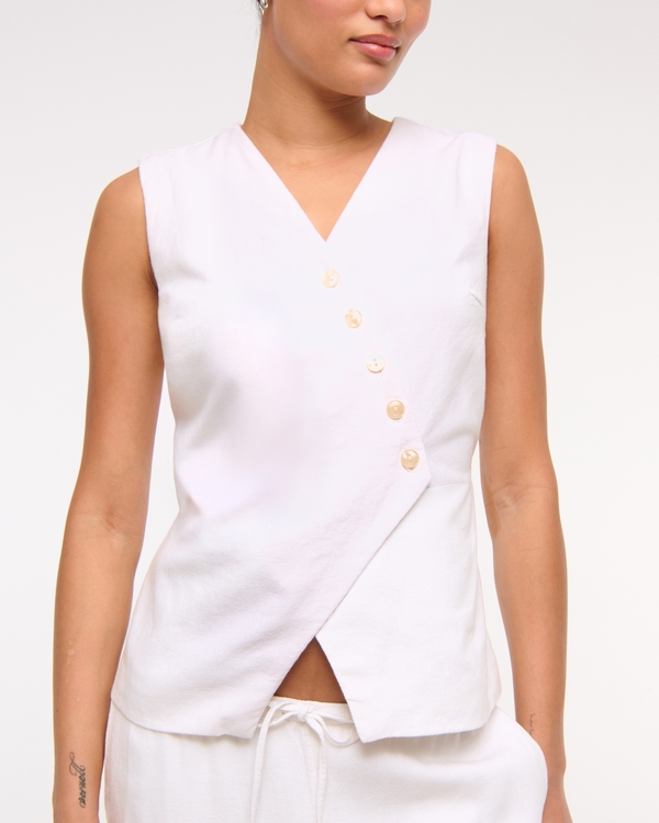Asymmetrical Linen-Blend Vest, White view 2