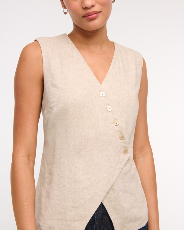 Asymmetrical Linen-Blend Vest, Oatmeal view 1