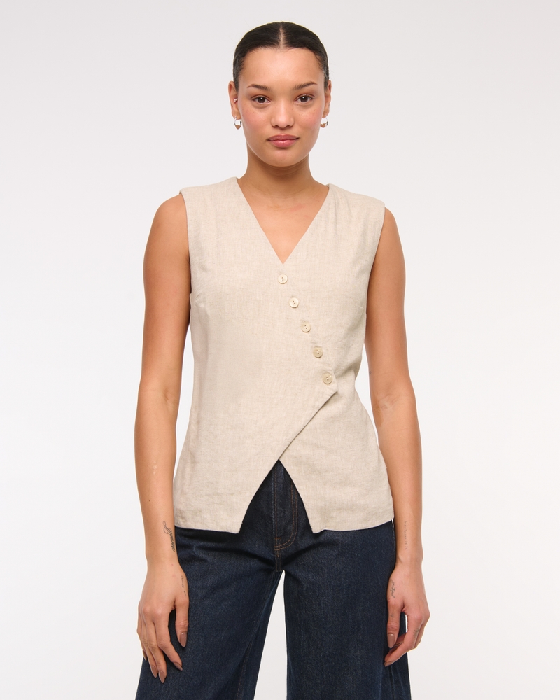 Asymmetrical Linen-Blend Vest