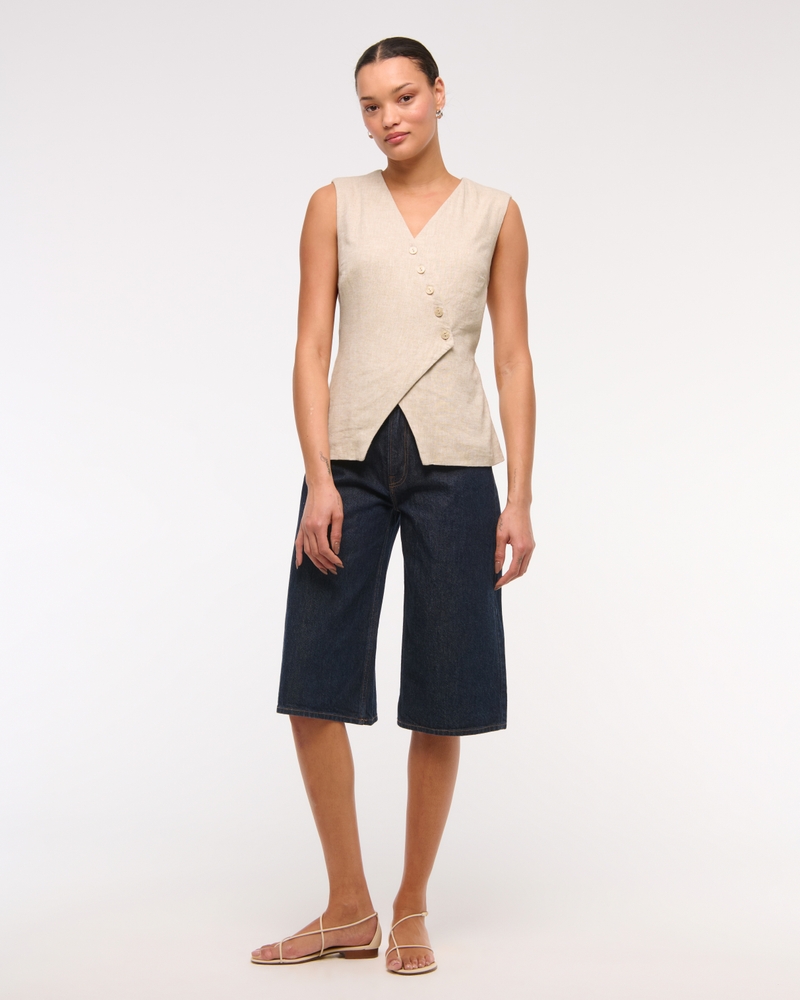 Asymmetrical Linen-Blend Vest