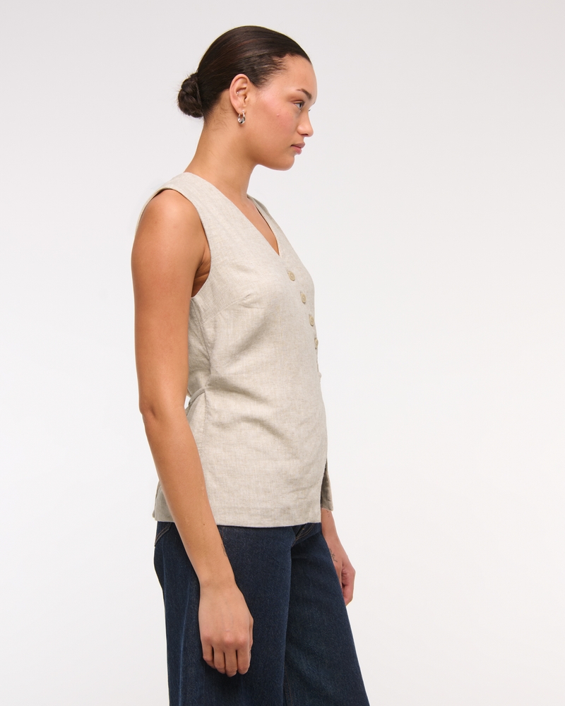 Asymmetrical Linen-Blend Vest