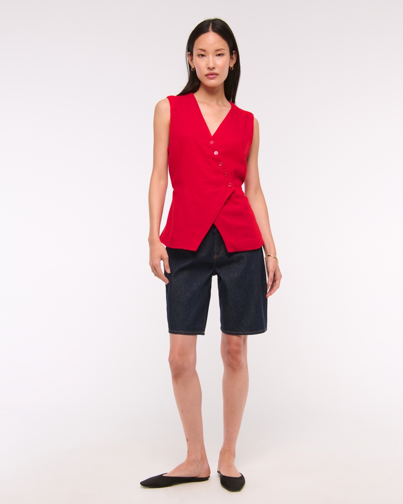 Asymmetrical Linen-Blend Vest