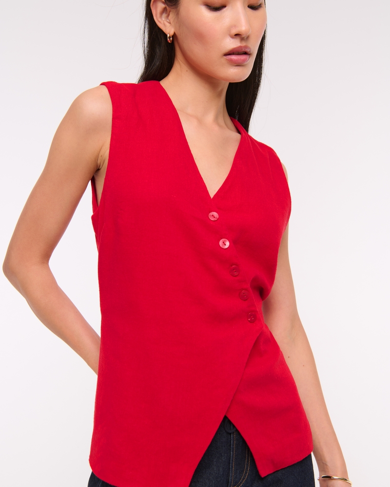Asymmetrical Linen-Blend Vest