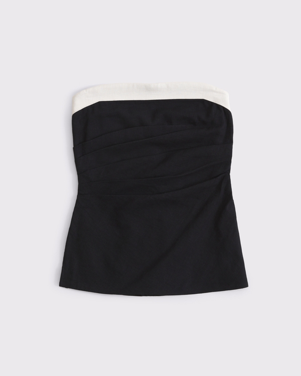 Linen-Blend Tube Top, Black view 1