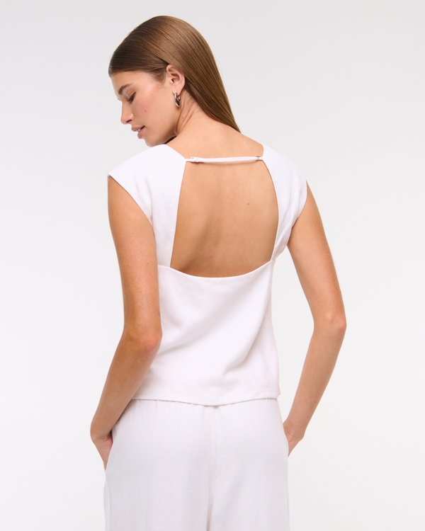 Linen-Blend Skimming Shell Top, White view 1