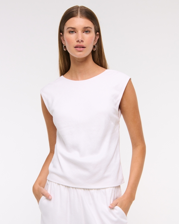Linen-Blend Skimming Shell Top, White view 2