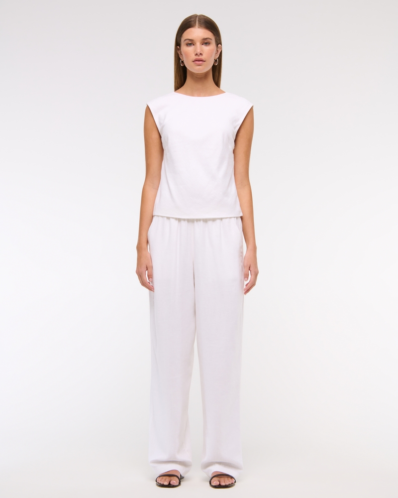 Linen-Blend Skimming Shell Top