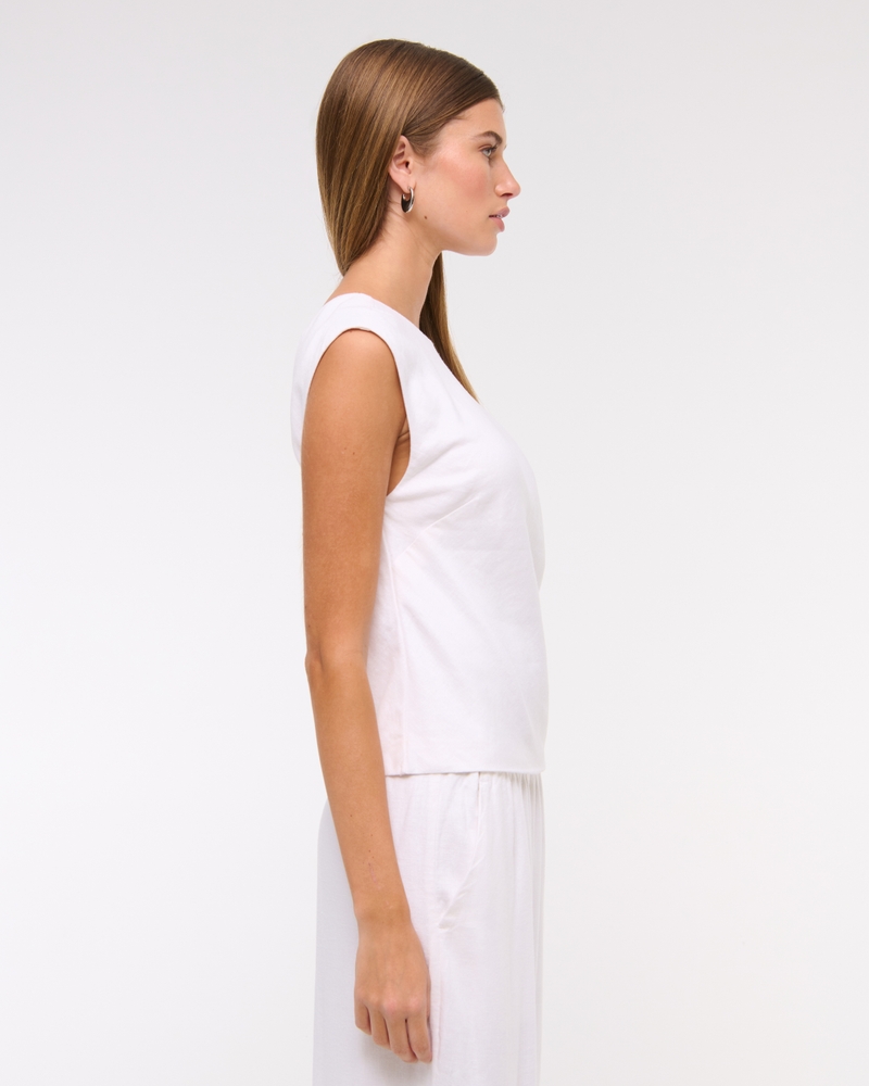 Linen-Blend Skimming Shell Top