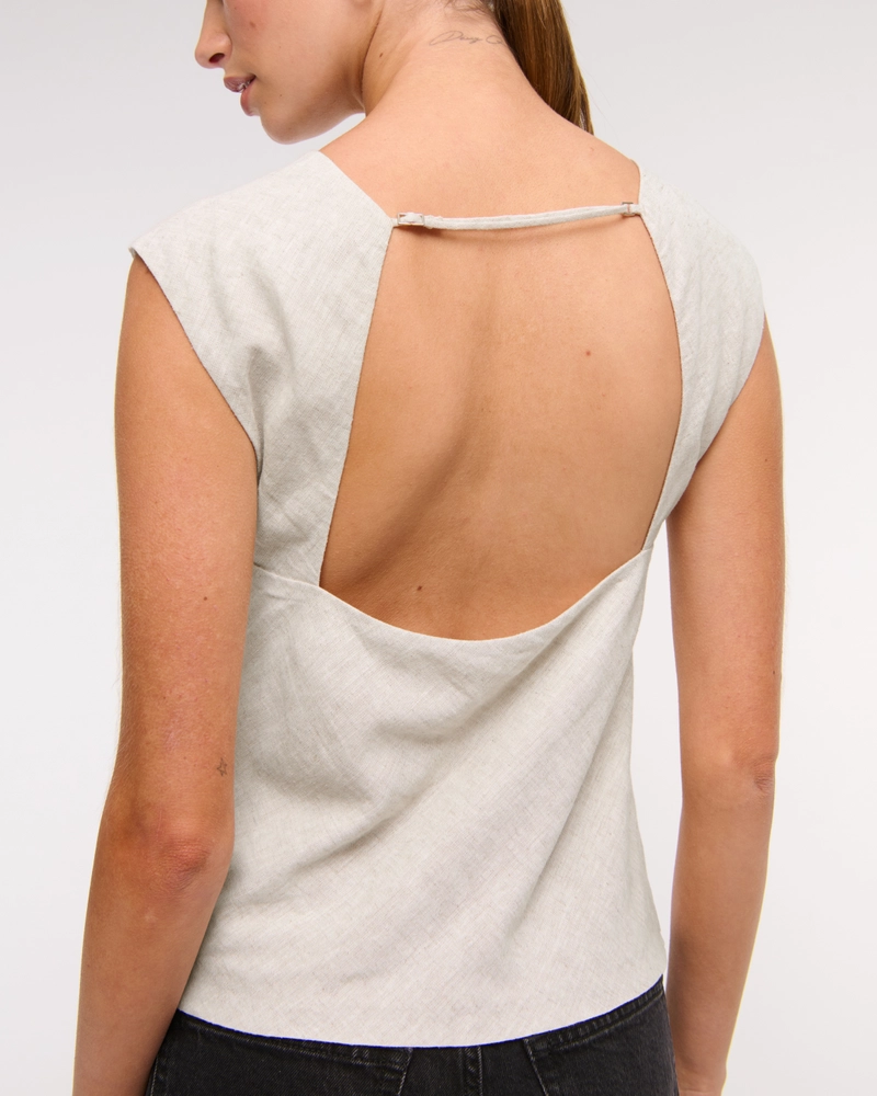 Linen-Blend Skimming Shell Top