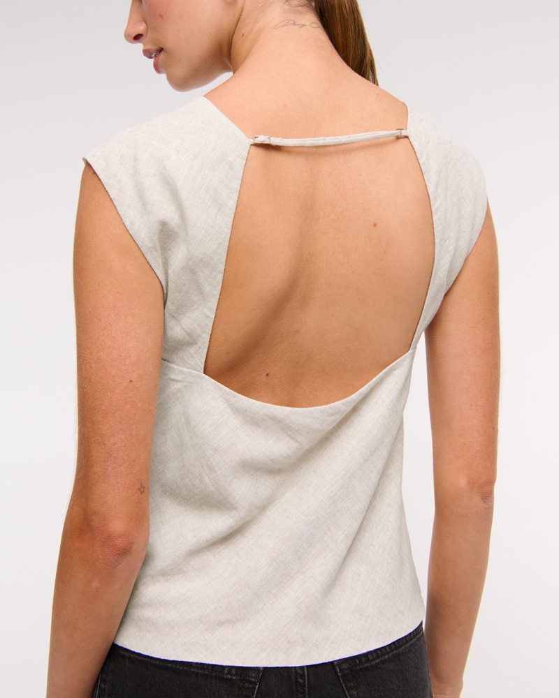 Linen-Blend Skimming Shell Top
