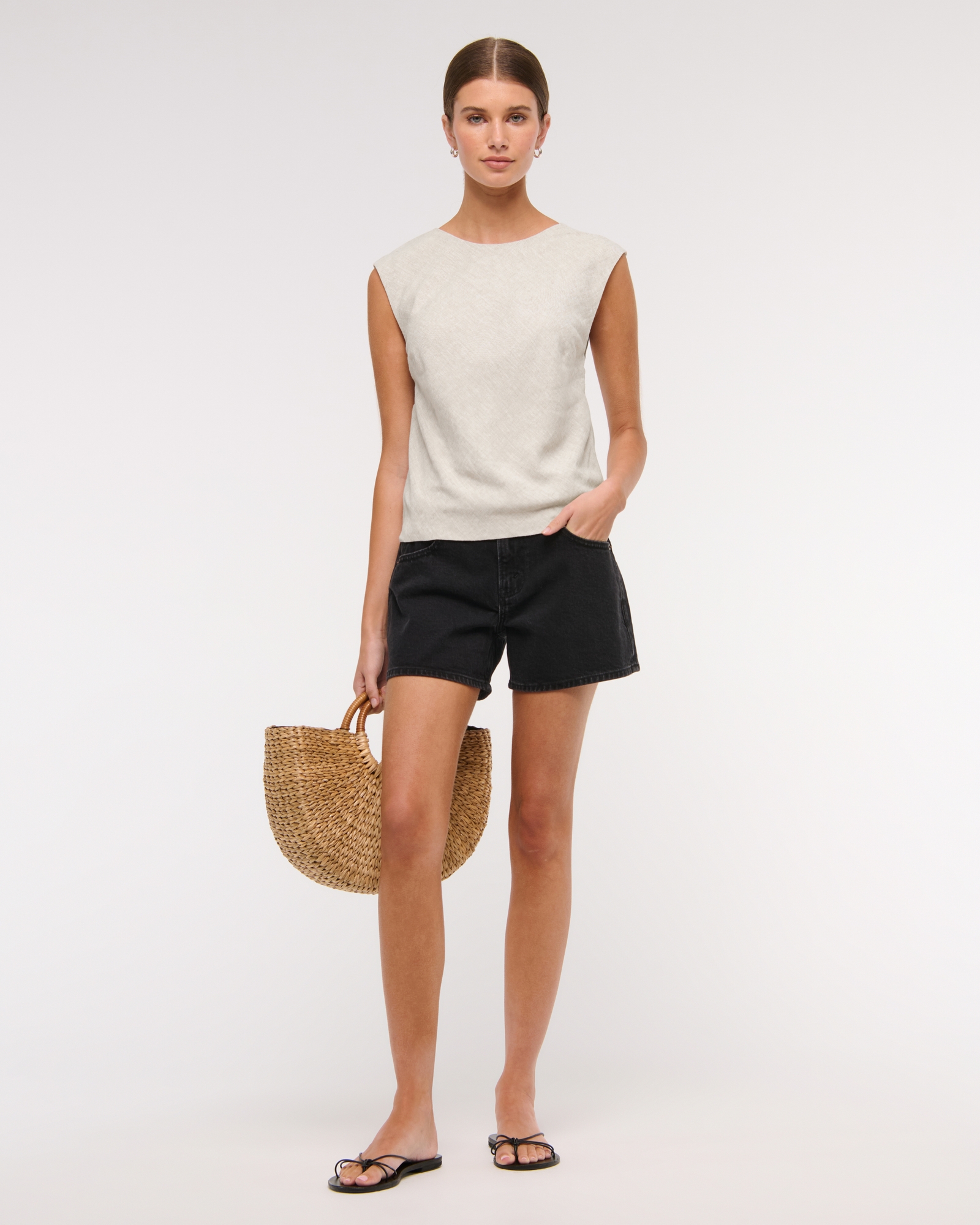 Linen-Blend Skimming Shell Top