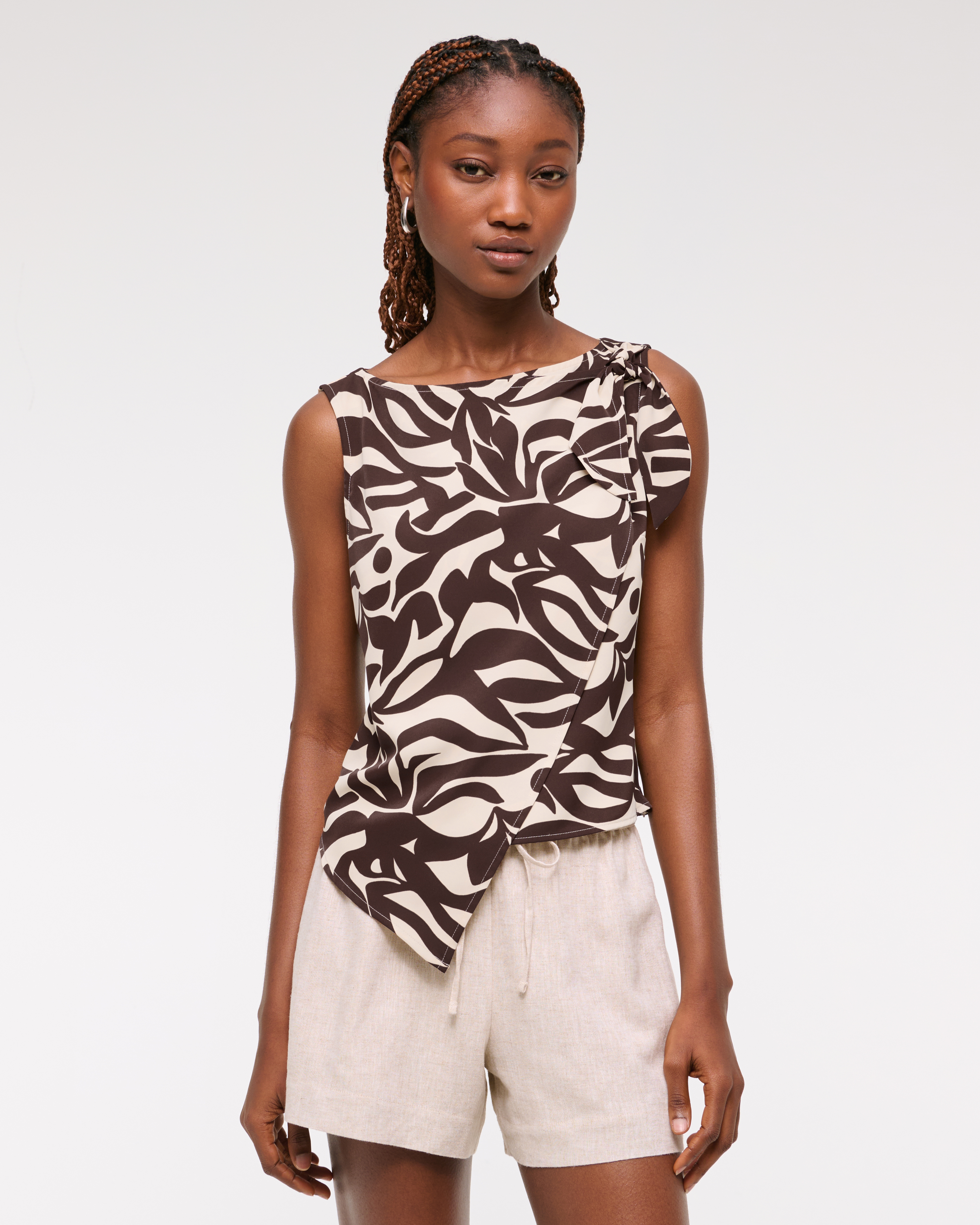 Abercrombie & Fitch Knotted Scarf Top In Black