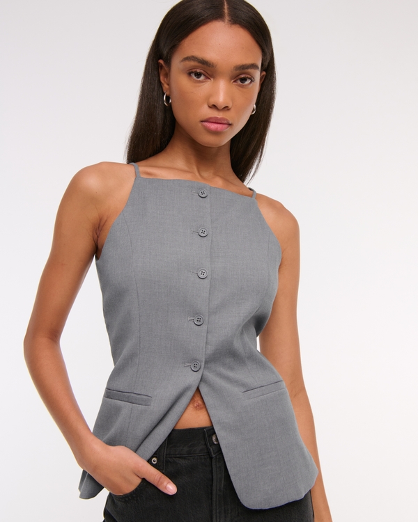 High-Neck Suiting Vest, Gray view 1