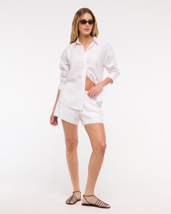Oversized Linen-Blend Shirt, White view 2