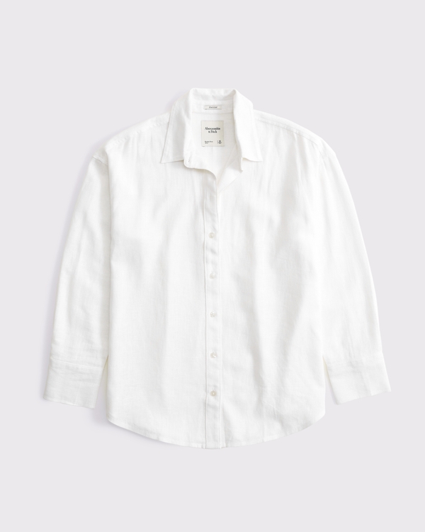 Oversized Linen-Blend Shirt, White view 1