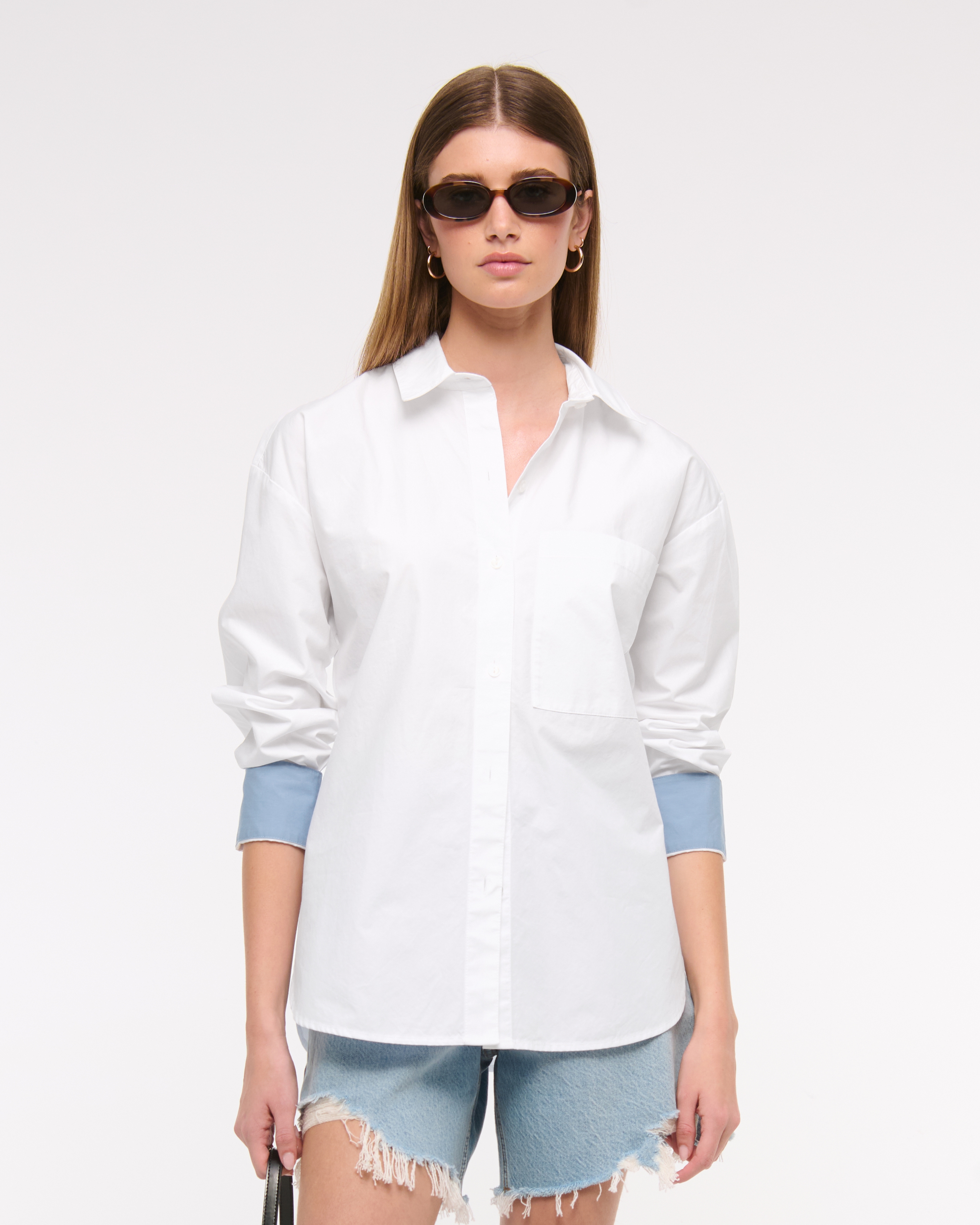 Abercrombie & Fitch Oversized Poplin Shirt In White