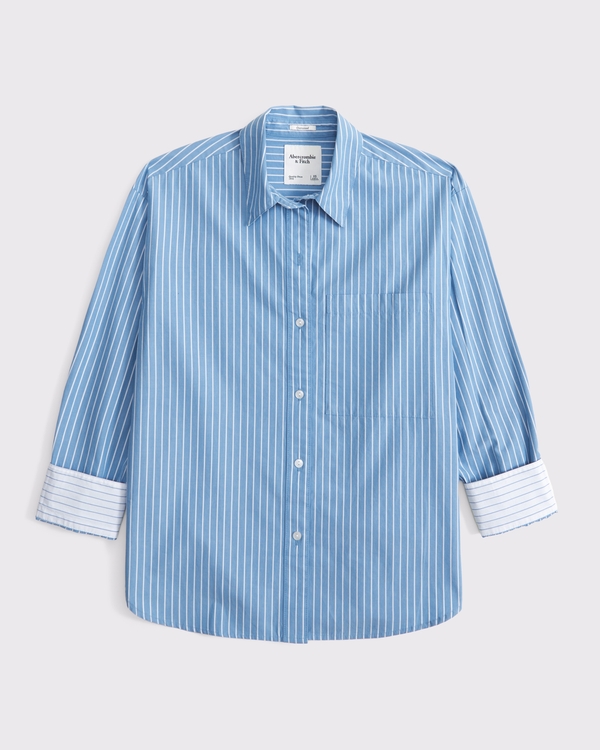 Oversized Poplin Shirt, Blue Stripe view 1