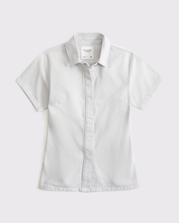 Short-Sleeve Denim Shirt, Grey view 1