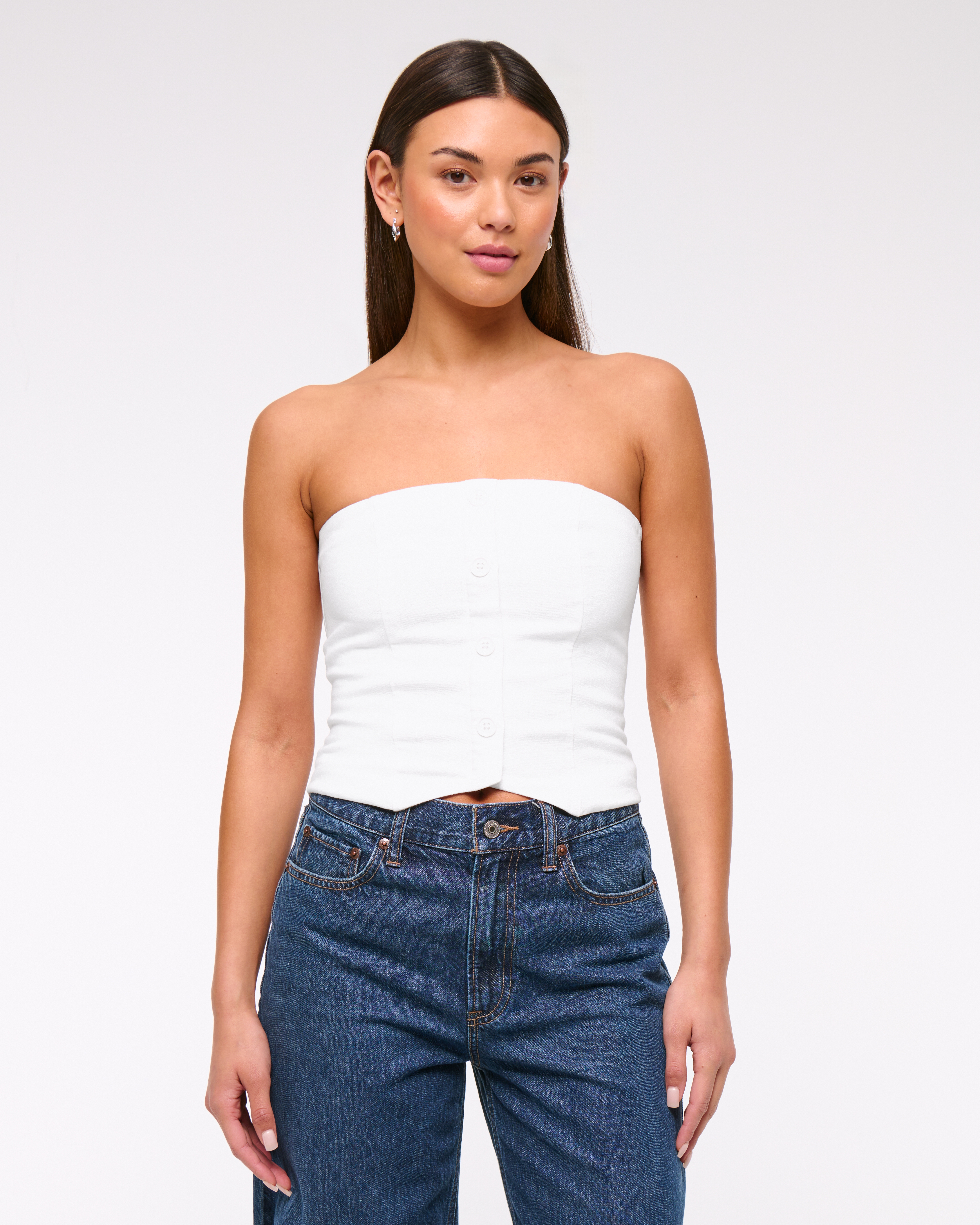 Abercrombie & Fitch Strapless Cropped Vest Top In White