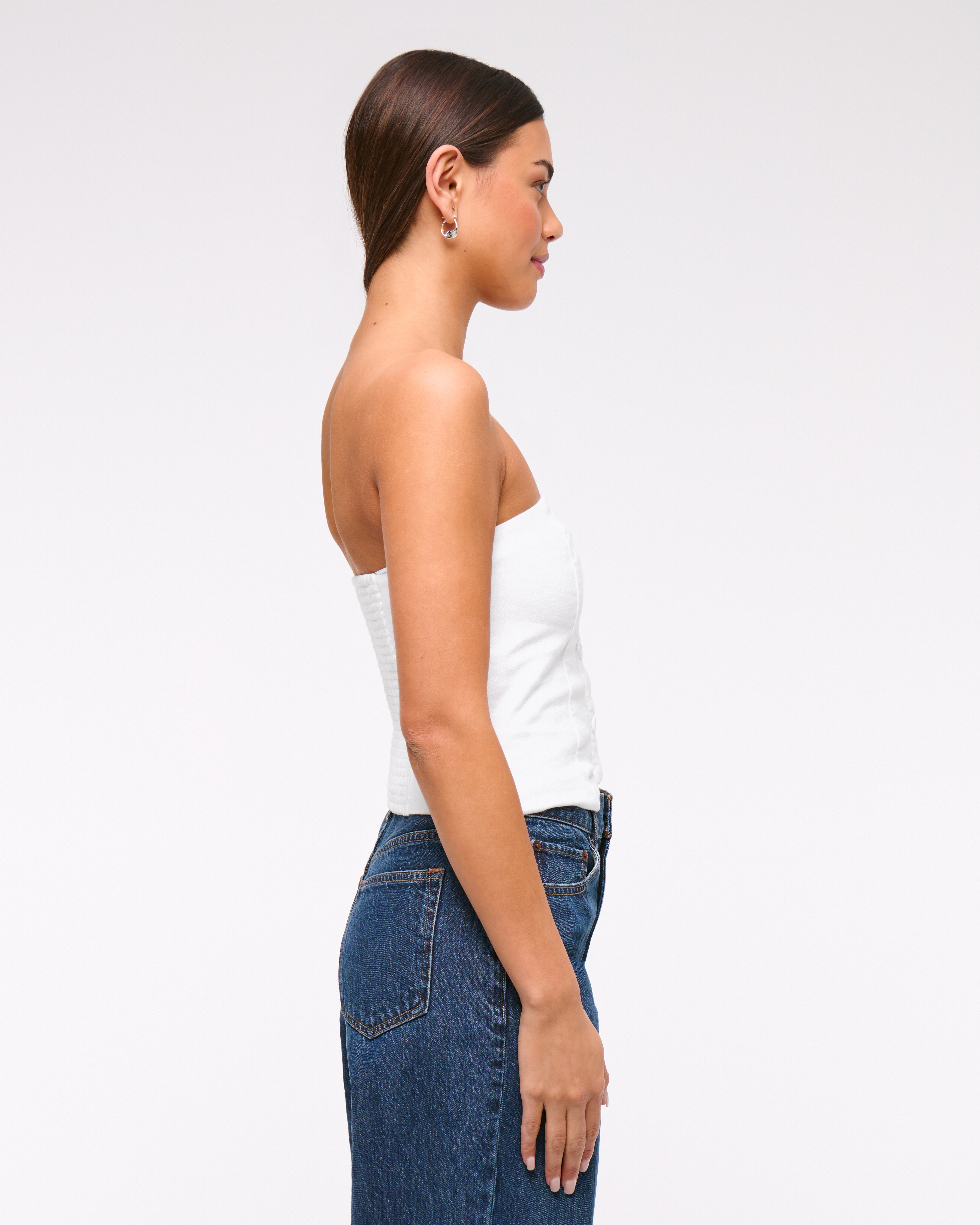 Abercrombie & Fitch Strapless Cropped Vest Top In White