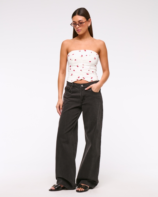 Strapless Cropped Vest Top, Cherry Print view 2