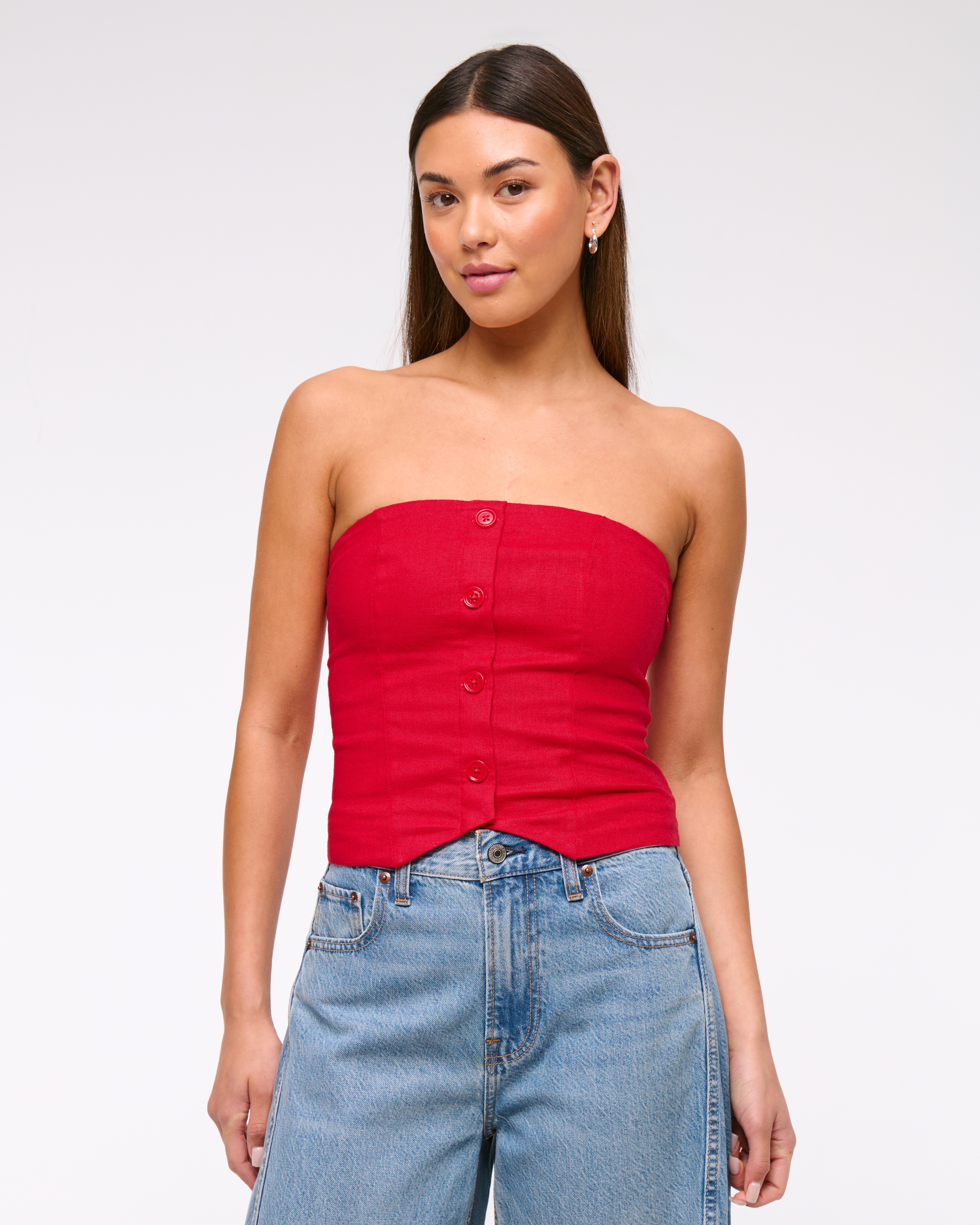 Abercrombie & Fitch Strapless Cropped Vest Top In Red